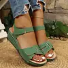 En stock 2026 nuevo modelo sandalias de mujer transfronterizas para Amazon, tacón de cuña, velcro, suela gruesa, talla grande, diseño hueco, estilo europeo y americano sandalias de verano