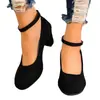 Sapatos de salto alto com fivela, salto bloco, bico redondo, tamanho plus size, estilo europeu e americano, novos, para a Primavera/Outono de 2026, sapatilhas de moda para exportação
