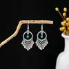 Pendientes de Borla de Plata Miao Estilo Étnico, Pendientes de Borla Turquesa Bohemios, Pendientes de Atracción Turística de Minorías Étnicas