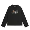 Camiseta Longa Solta com Estampa de Pintura de Filhote de Cachorro Cartoon para Hobby Tendência Hip Hop Algodão Puro Gola Redonda Solta Masculina