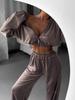 Conjunto de Dos Piezas de Moda para Mujer de Primavera Casual para el Trabajo con Temperamento Elegante Top Corto de Manga Larga con Cremallera Combinado con Pantalones Largos Casuales
