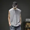 Colete waffle respirável e refrescante com meio zíper para homens, camiseta sem mangas, colete soltinho para o verão de 2025