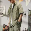 Camisa de manga curta para ferramentas estilo americano para homens Verão Fino Solto Montanha Outdoor Commuter Camisa masculina cáqui