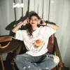 Camiseta Blanca de Puro Algodón de Manga Corta para Mujer, Marca de Moda Estilo Americano, Diseño de Verano, Estilo Nicho, Versátil, Corte Holgado, Top de Media Manga