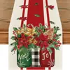 Caminho de Mesa de Natal Festa na Cozinha Mesa de Jantar Guirlanda de Árvore de Natal Boneco de Neve Sinos Rena Papai Noel Decoração de Caminho de Mesa de Natal