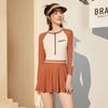 Gordita talla grande a prueba de sol de manga larga cuello alto cremallera conservador corte ajustado falda traje de baño deportivo traje de baño de mujer