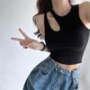 2022 Europeu e Americano Oco Camisola Feminina Verão Curto Sexy Umbigo Hot Girls Emagrecimento Desgaste Externo Peito Embrulho Belas Costas