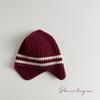 Chapéu de lã infantil com design de listras em placa clara proteção para as orelhas gorro de tricô pulôver chapéu de lã quente para menino e menina