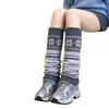 Calcetines de Punto Fair Isle con Copos de Nieve Hasta la Rodilla Otoño Invierno Grises para Pantorrilla Calentadores de Pierna de Punto a Mitad de Pantorrilla Térmicos Calcetines de Navidad y2k