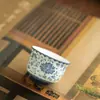 Taza de té de loto plateada pintada a mano, taza de maestro, taza de invitado, taza Luo Han, juego de té de cerámica, taza de degustación de té azul y blanco, juego en caja de regalo