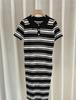 Vestido Feminino Verão 2024 Nova Gola Polo Listrada Malha Saia Comprimento Médio Slim Fit Base Slim Fit Saia Linha A