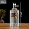 Garrafa de Vidro para Licor de 500ml para Uso Doméstico, Selada, Garrafa de Vidro para Cerveja Caseira com Listras Verticais, Garrafa de Vinho de Vidro Transparente Fosco