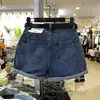 Shorts de Moda de Mezclilla Gris Verano 2026 Nuevos de Cintura Alta Pierna Ancha Holgados Estilo Coreano Adelgazantes Línea A Pantalones Cortos