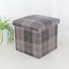 2024 Nuevo Taburete de Almacenamiento a Cuadros Plegable Multifuncional Moda Lino Caja de Almacenamiento Sentable Taburete Sofá