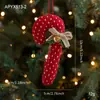 Adornos de Caramelo de Bastón de Tela de Dibujos Animados Transfronterizos, Decoraciones Rojas para Árbol de Navidad, Colgantes de Campana y Lazo