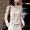 2026 Otoño Temprano Nueva Ropa de Punto para Mujer Tencel Lino Cuello Redondo Borde Enrollado Delgado Manga Larga Suéter para Mujer Capa Base