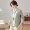 Roupa de Primavera para Mãe, Conjunto de Duas Peças Estilo Top, Tricô Elegante com Mangas Longas para Mulheres de Meia-Idade, Blusa Fina Patchwork para Mulheres Mais Velhas