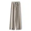 Pantalones Anchos de Pierna Ancha con Abertura Frontal Engrosados con Diseño Clásico de Color Puro y Cordón, Hechos de 100% Lana Pura, Estilo Minimalista para Mujer