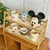 Estante de Almacenamiento de Escritorio de Doble Capa de Ratán Color Crema Estilo Vintage Portavasos Organizador para Dormitorio Habitación Oficina Cocina