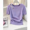 Verão 2026 Novo Único e Bonito Tricô Solto Emagrecedor Roxo Dopamina Vazado Manga Curta Top para Mulheres