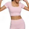 Juyitang Malla de Melocotón Espalda Bonita Manga Corta Alta Elasticidad Almohadilla Fija en el Pecho Ropa de Yoga Deporte Correr Entrenamiento Ropa de Fitness Mujer