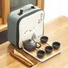 Caja de Viaje Portátil Set de Té Kung Fu Cerámica Vajilla de Té Una Tetera Cuatro Tazas Set Completo Venta al por Mayor Regalo Logo