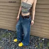 Jeans de retazos estilo retro americano bordados con estrellas para mujer, nuevo de verano 2026, de cintura alta, sueltos, rectos, de pierna ancha