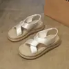 Sandálias de Moda de Verão com Solado Grosso para Mulheres 2026 Novo Estilo Cruzadas Francesas Casuais Romanas de Alta Qualidade Sapatos de Praia para Mulheres