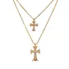Collar de Cruz Doble Capa con Circonita Retro de Moda Transfronteriza Europea y Americana Exquisito Diseño Versátil de Lujo Ligero Cadena para Clavícula para Mujeres