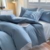 Juego de Ropa de Cama de Cuatro Piezas Clase A Amigable con la Piel para Dormir Desnudo, Sábana de Algodón Lavado, Juego de Tres Piezas para Alojamiento Estudiantil