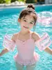 Flotadores de brazo transparentes con rayas de lentejuelas en stock transfronterizos para adultos y niños que aprenden a nadar, brazaletes inflables de doble airbag