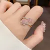 Exquisita moda Joker súper brillante rosa flor de diamante completo anillo de apertura nicho diseño simple joyería fuente fabricantes