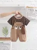 Overol a Rayas de Manga Corta para Niños Lindo Conjunto Bebé Nuevo Verano Dibujos Animados Casual Elegante Conjunto de Dos Piezas
