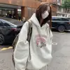Sudadera con Capucha de Gato de Dibujos Animados Blanca y Gris para Mujer 2026 Nueva Otoño e Invierno Sudadera Estilo Coreano Conjunto Minimalista Top Chaqueta