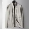 Jaqueta Masculina 2026 Primavera/Verão Gola Alta Estilo com Zíper para Jovens e Meia-Idade, Estilo Luxuoso Business Casual Old Money, Casaco Anti-Amassado
