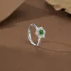 Anillo de Flor de Hielo de Zirconia de Plata de Ley S925 Yincheng para Mujer Moda Anillo Incrustado de Jade Natural Soporte de Anillo de Cola Abierta