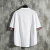 Camiseta de lino bordada de estilo chino para hombre, verano 2022, nueva marca de moda, suelta, de manga corta, con hebilla, de algodón y lino.