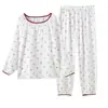 Conjunto de Ropa para el Hogar de Gasa de Algodón Puro para Mujer, Nuevo Estilo Primavera y Otoño, Cuello Redondo, Mangas Largas, Pantalones Largos, Holgado, Cómodo, Transpirable, Pijama