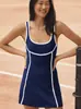 Aliexpress Novo Cor de Verão Bloco de Cores Casual Street Style Esportivo Yoga Vestido de Tênis Versátil Emagrecedor Vestido de Alça
