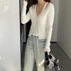 Conjunto de Camisola de Punto Jiazi Nuevo Estilo Coreano para Mujer Elegante Delgado Dos Piezas Suéter Cárdigan B8302