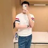 Top Masculino Francês de Alta Qualidade Color Block Listrado Slim Fit Verão Casual Camiseta Branca Manga Curta Estilo Masculino 2026 Novo Estilo