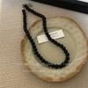 Collar de Cuentas Redondas Negras Estilo Frío para Mujer Cadena para Clavícula Versátil y Sencilla Cadena para Suéter de Moda Corea del Sur Sensación de Alto Nivel