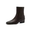 Elegantes y estilizadas botas de cuero ajustadas para el trabajo, otoño 2026, tacón grueso, tacón medio, punta cuadrada versátil, botines cortos de cuero genuino para mujer