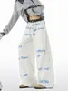 Pantalones de Chándal con Cordón y Estampado de Letras de Marca de Moda para Hombre Otoño Diseño Americano Pantalones Rectos High Street Versátiles Sueltos Casuales