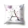 Funda de almohada de poliéster para el hogar con estampado de flores acuarela, funda de almohada con 26 letras en inglés, funda de cojín de mesita de noche QTB19