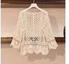 Cárdigan Corto Ropa con Protección Solar para Mujer, Ropa de Playa Calada Bordada de Tres Cuartos de Manga, Camisa con Protección Solar, Top, Chaqueta, Ropa Exterior con un Estilo Suave