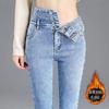 Jeans Grossos com Forro de Lã para Inverno Feminino Skinny Lápis Cintura Alta Emagrecedor Stretch Estilo Coreano Apertados Quentes Calças Longas