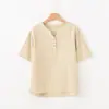 Deer & an Di Verano Nuevo Algodón y Lino Ropa de Mujer Camiseta de Manga Corta con Cuello en V de Algodón y Lino para Mujer, Top Holgado y Transpirable para el Trabajo