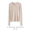 Suéter de gola V justo de manga comprida, macio e aconchegante, 100% caxemira pura, blusa base tricotada