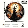 Noche de Halloween Iluminada por la Luna Bruja Calabaza Letrero Redondo de Madera Colgante Estilo Oscuro Colgante Decorativo para Puerta de Entrada de Festival